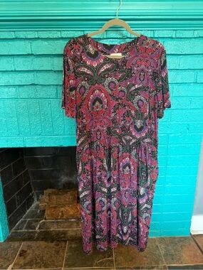 Paisley Print Midi Dress in Pink and Black